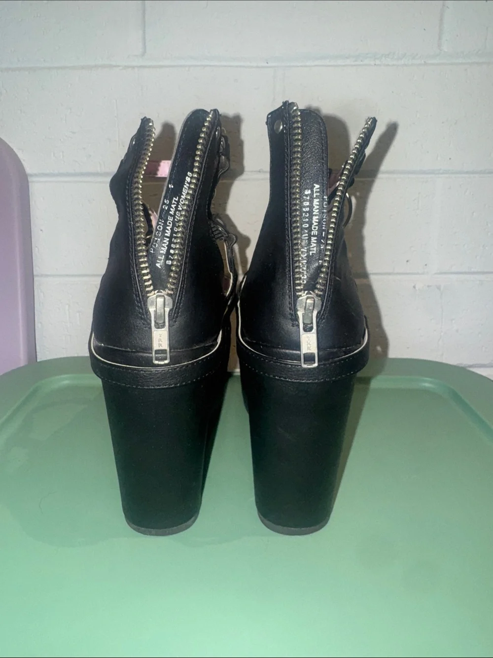 black platform demonias with pink interior